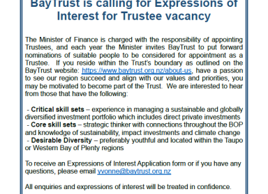 BayTrust is calling for Expressions of Interest for Trustee vacancy