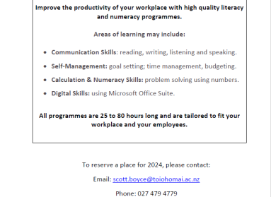 Toi Ohomai Workplace Training Workshops – FREE
