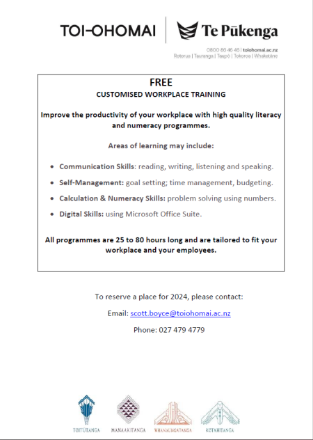 Toi Ohomai Workplace Training Workshops – FREE